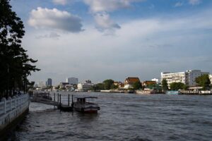 Peaceful Chao Phraya River view in Bangkok riverside area, ideal for romantic stays